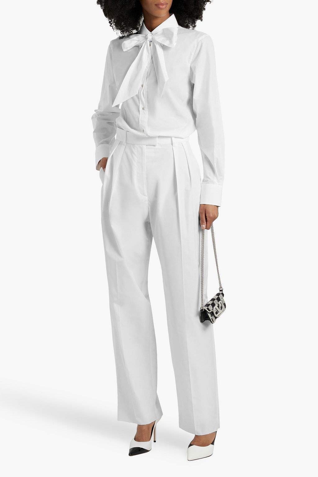 DOLCE&GABBANA Pussy-bow cotton-poplin shirt
