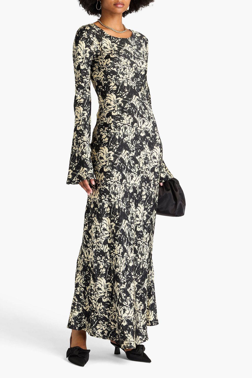 GANNI Printed satin maxi dress