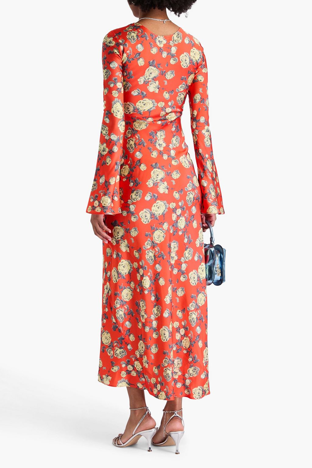 GANNI Floral-print satin maxi dress