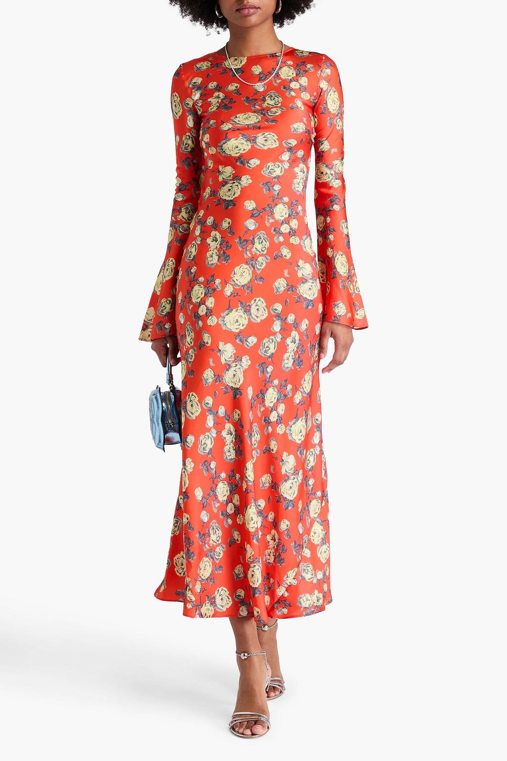 GANNI Floral-print satin maxi dress