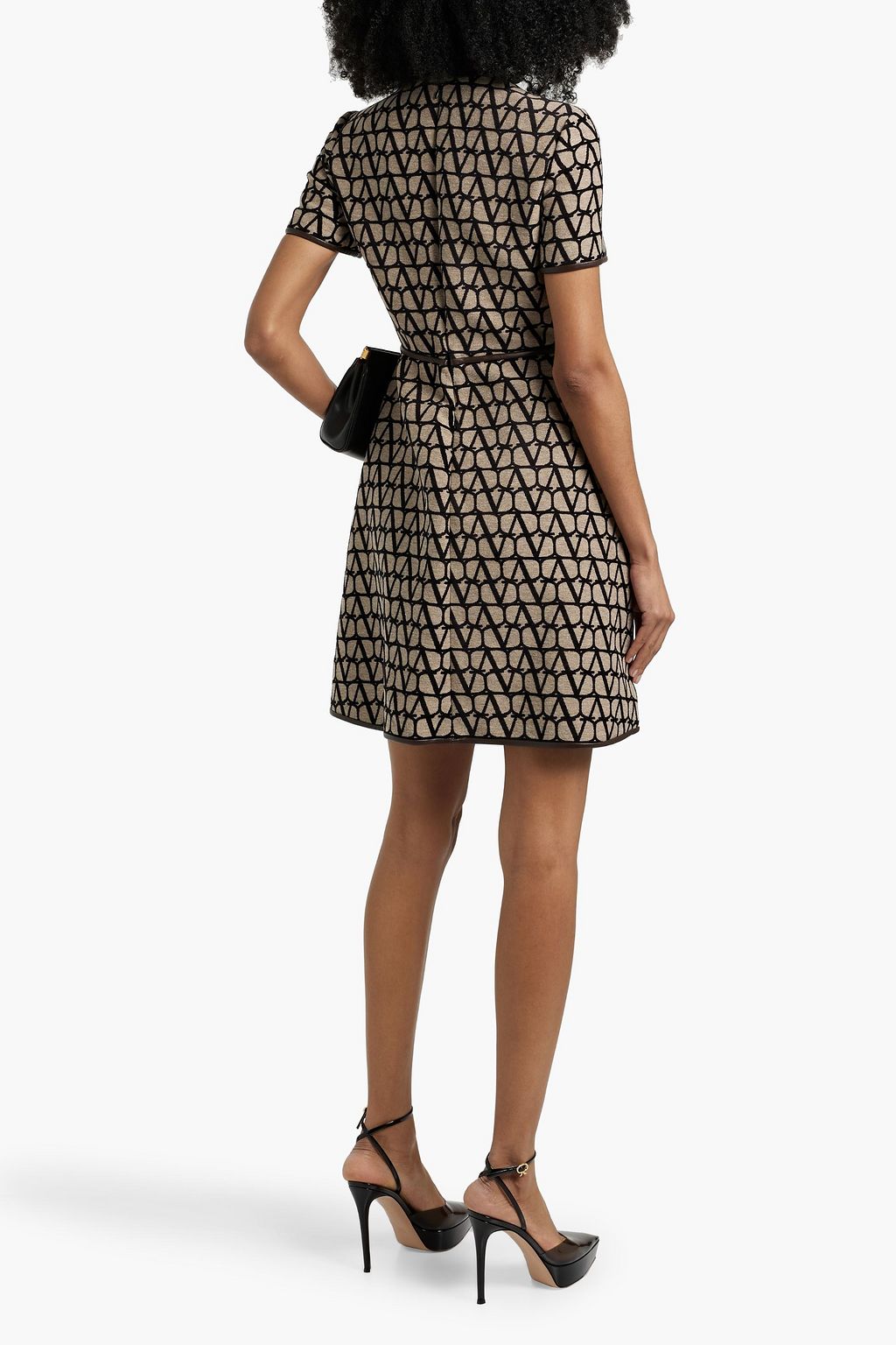 VALENTINO GARAVANI Leather-trimmed jacquard mini dress