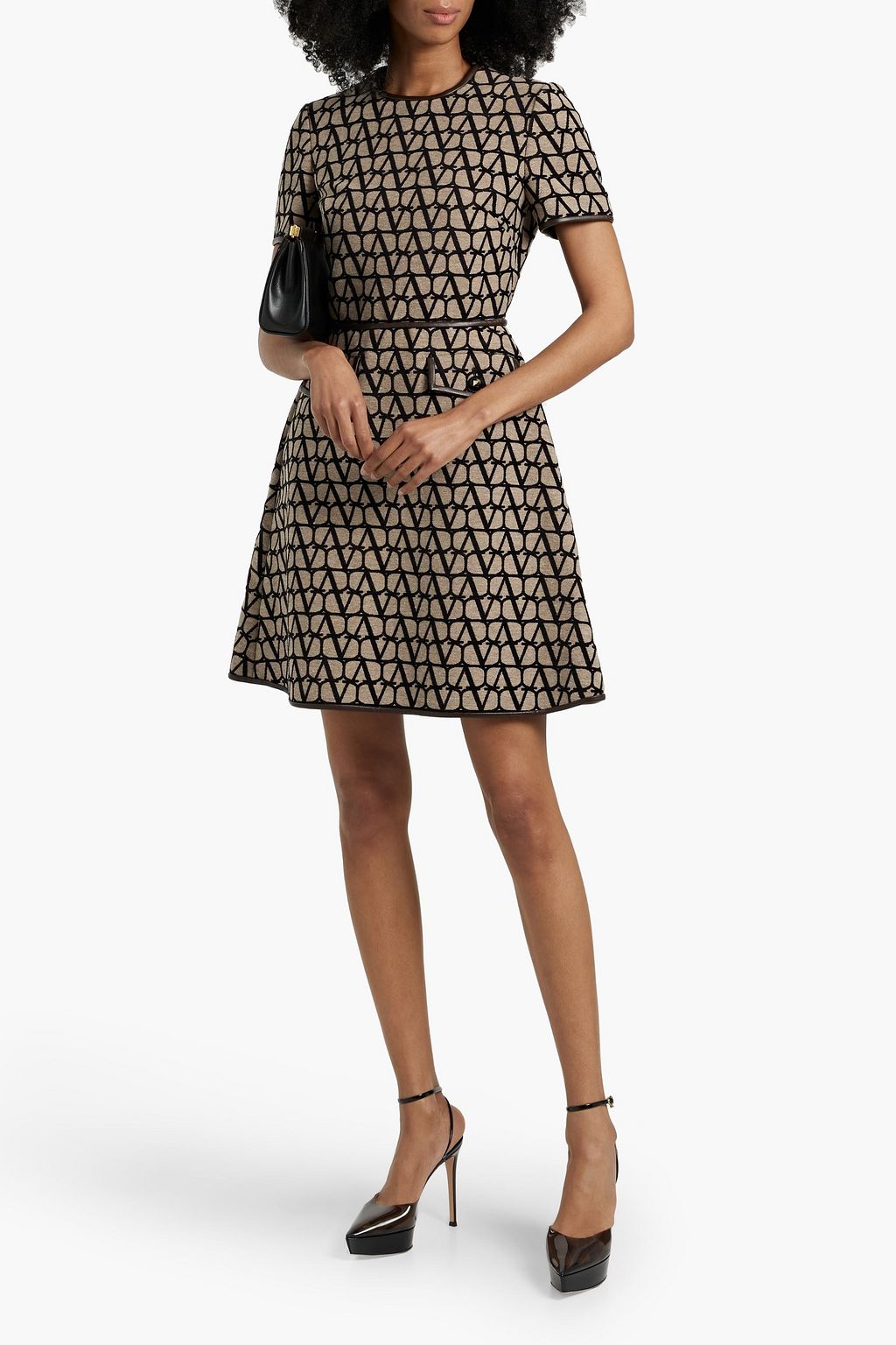 VALENTINO GARAVANI Leather-trimmed jacquard mini dress