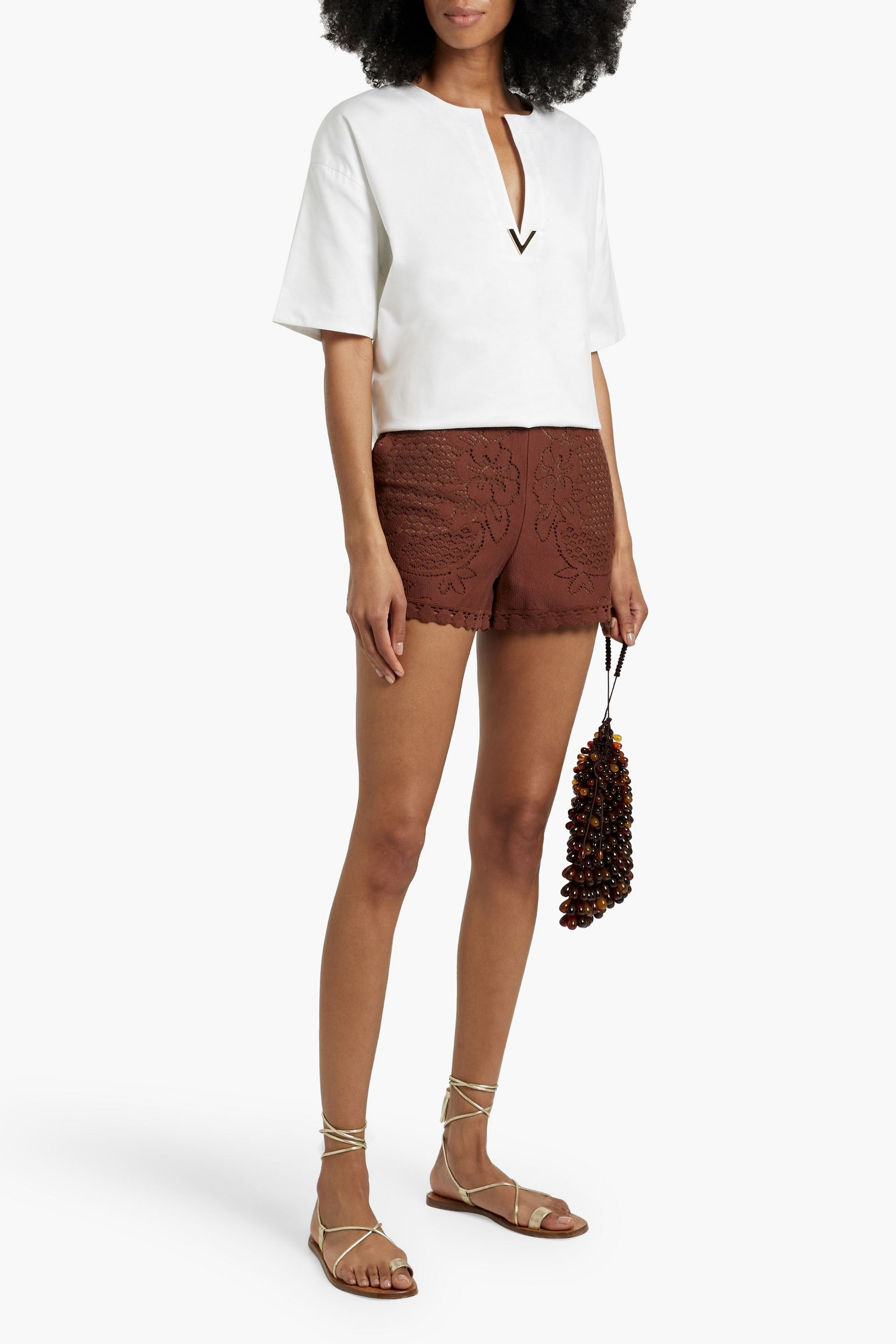 Valentino Garavani Pointelle-knit cotton-blend shorts
