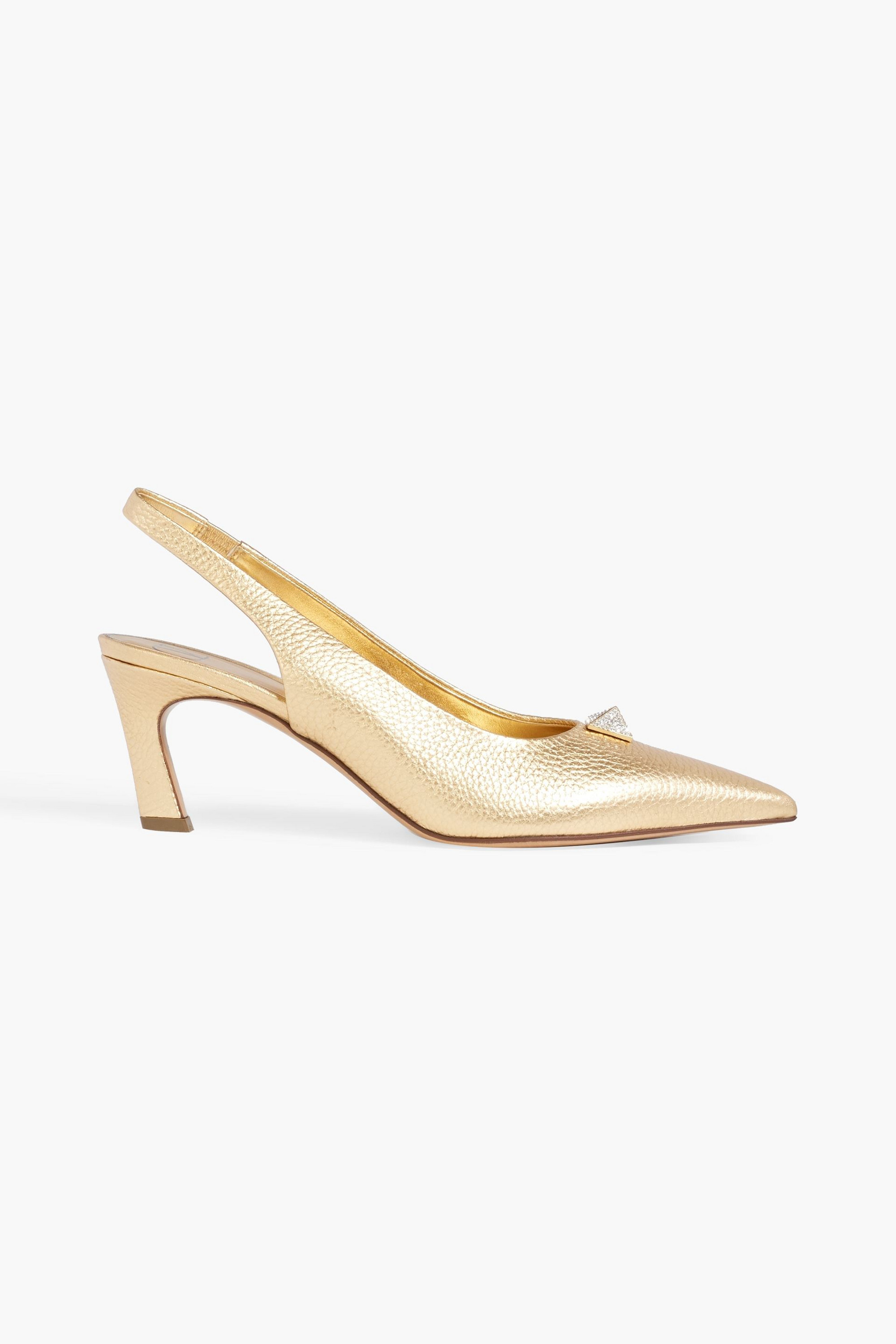 Valentino Garavani One Stud metallic pebbled-leather slingback pumps