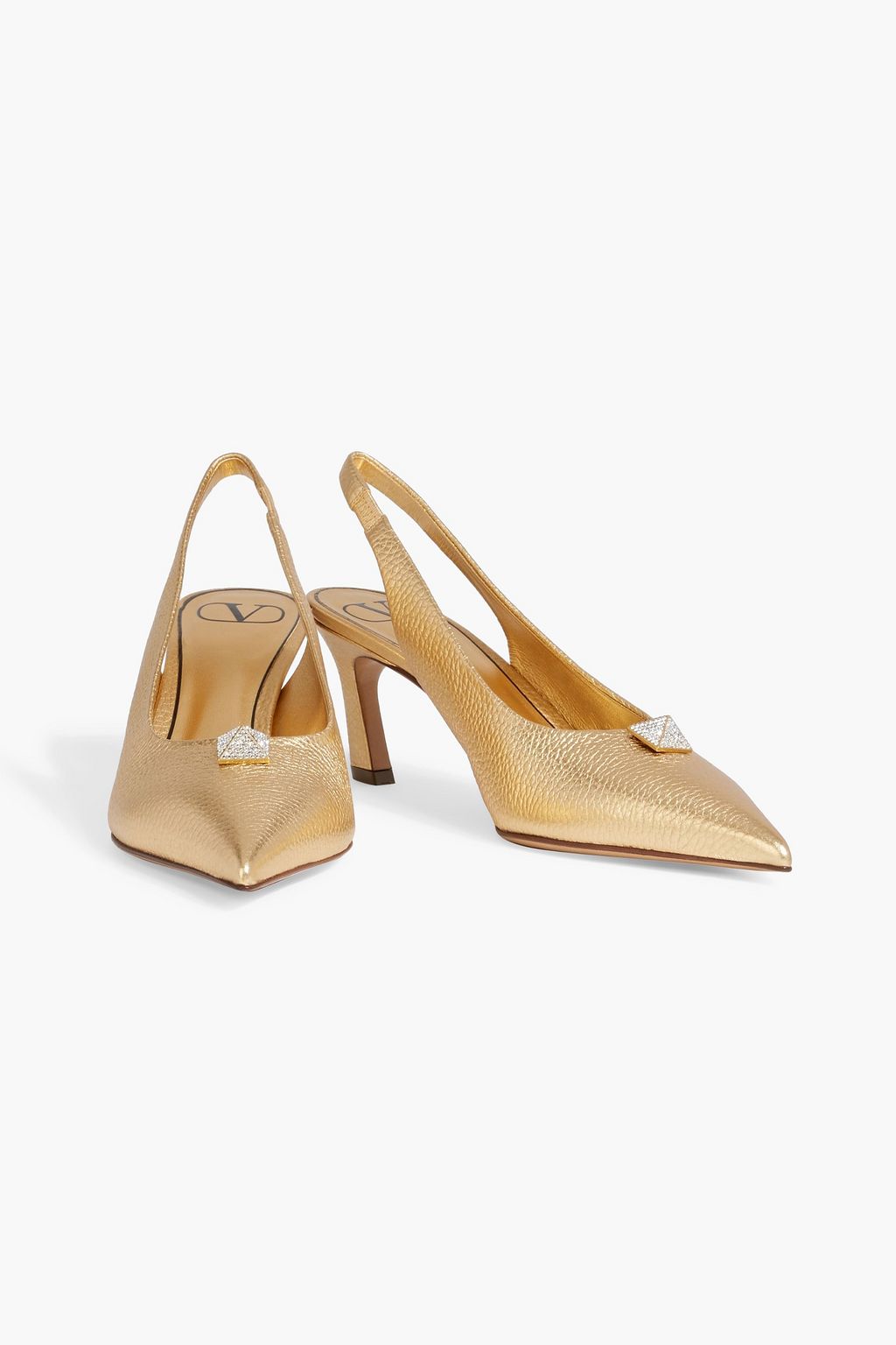 VALENTINO GARAVANI One Stud ペブル加工レザー スリングバックパンプス