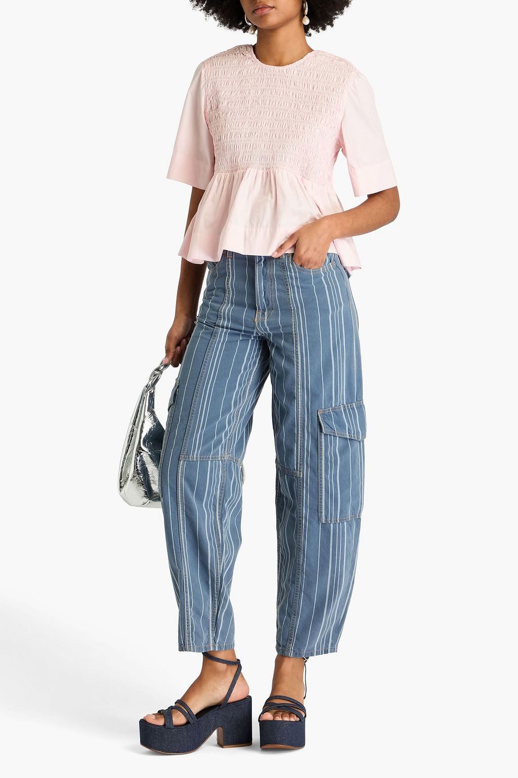 GANNI Striped high-rise cargo jeans