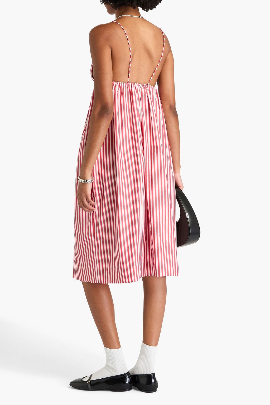 GANNI Striped cotton-poplin dress
