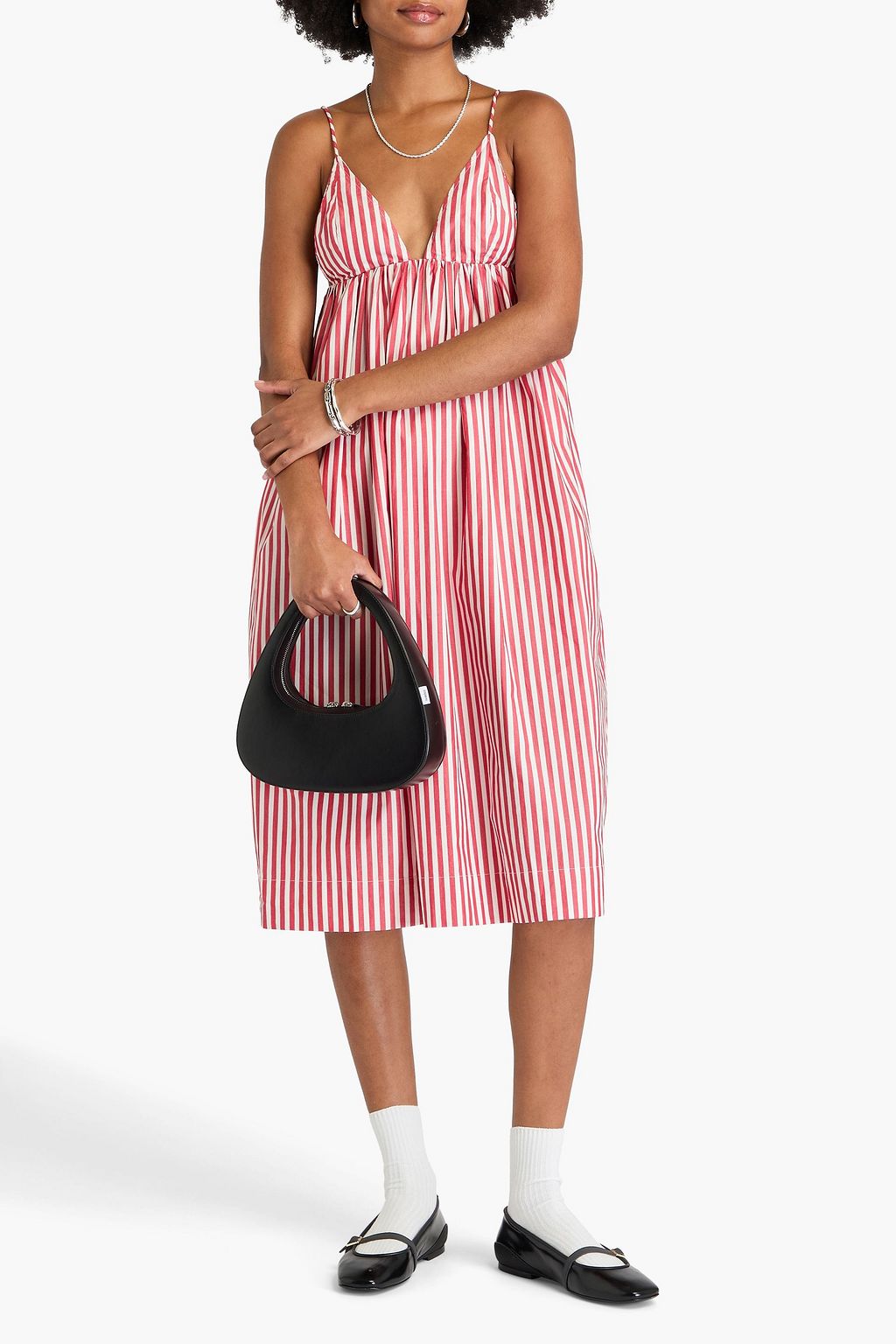GANNI Striped cotton-poplin dress