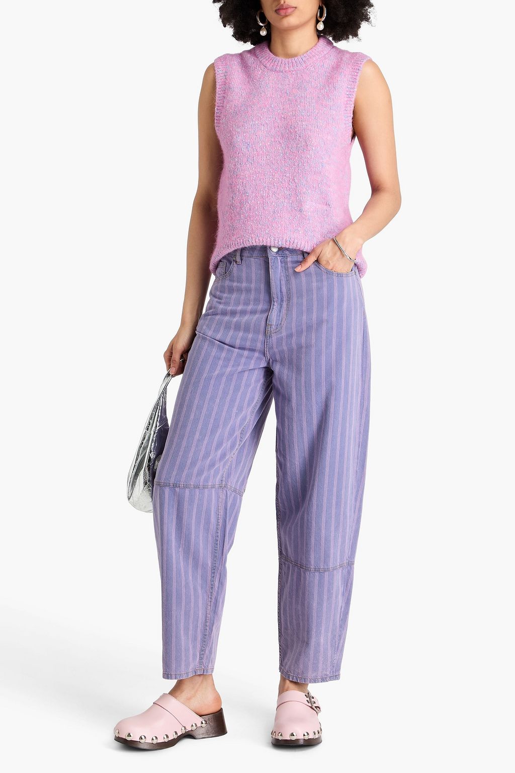 GANNI Hoch sitzende Barrel-Jeans mit Streifen