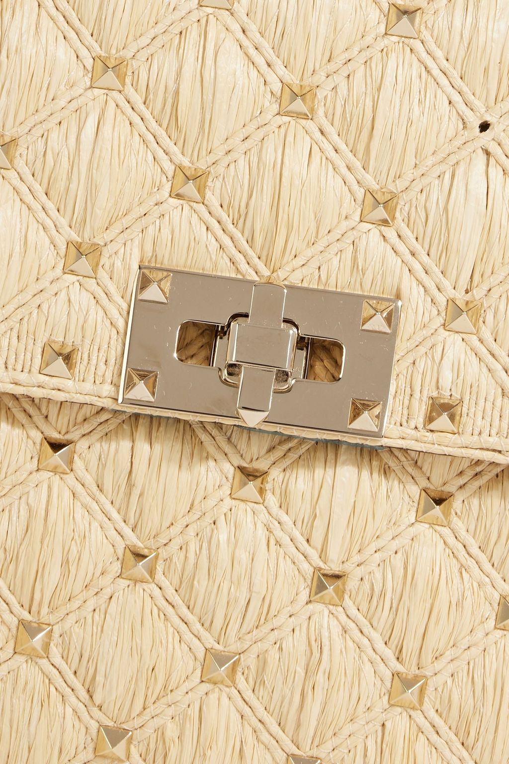 VALENTINO GARAVANI Rockstud Spike quilted raffia shoulder bag
