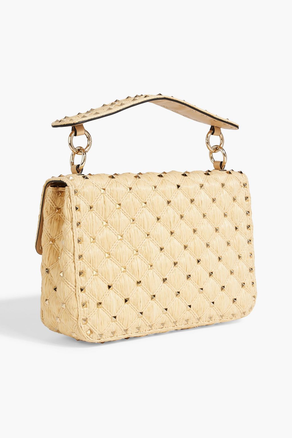 VALENTINO GARAVANI Rockstud Spike quilted raffia shoulder bag