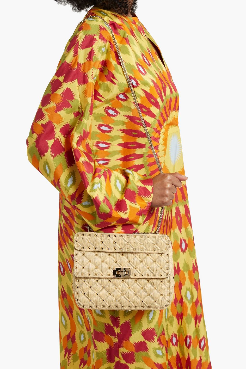 VALENTINO GARAVANI Rockstud Spike quilted raffia shoulder bag