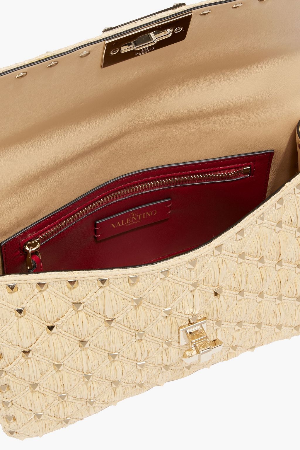 VALENTINO GARAVANI Rockstud Spike quilted raffia shoulder bag