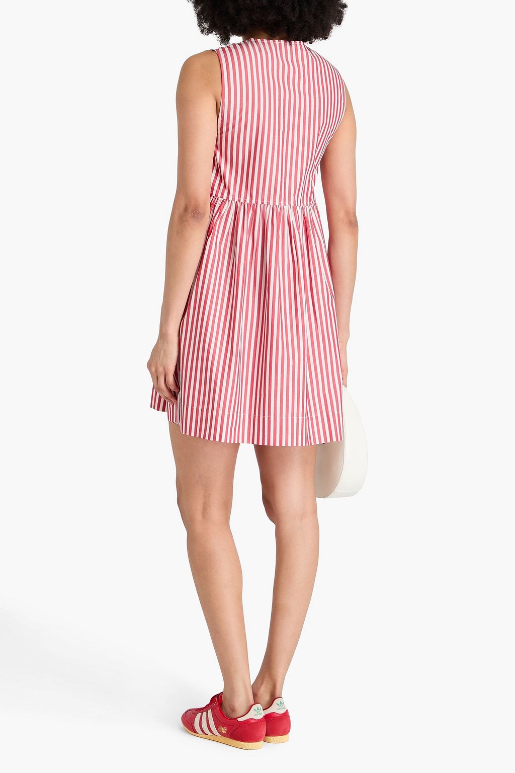 GANNI Tie-detailed striped cotton-poplin mini dress