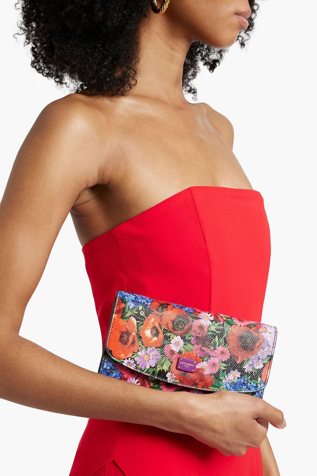 DOLCE&GABBANA Floral-print pebbled-leather shoulder bag