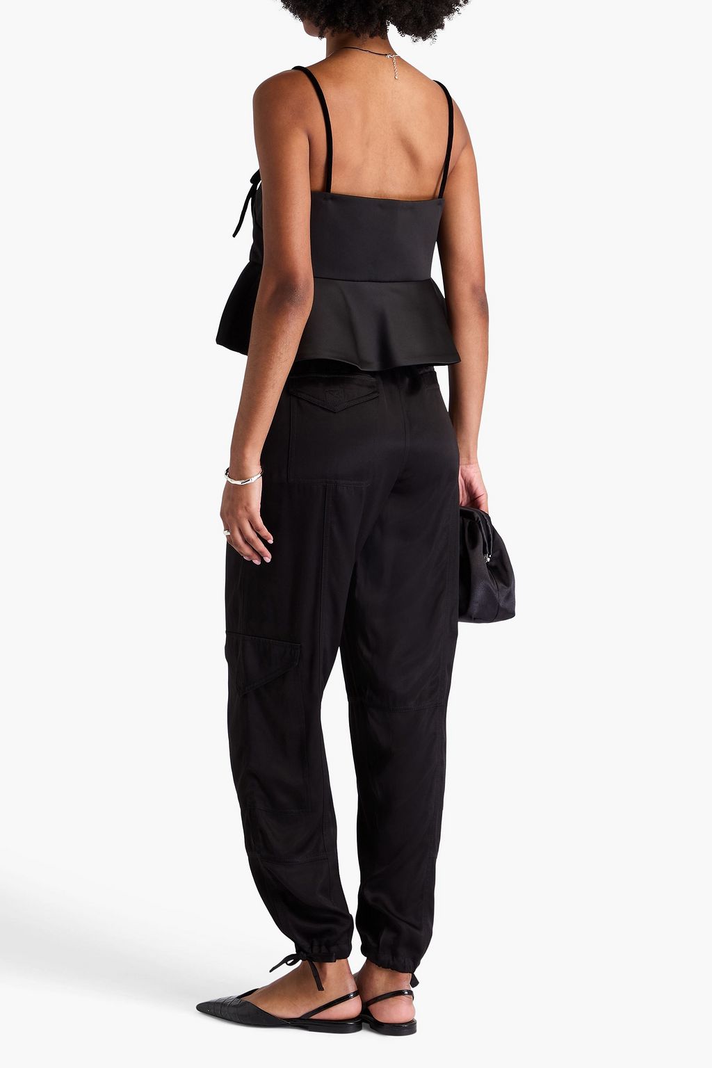 GANNI Duchesse-satin peplum top