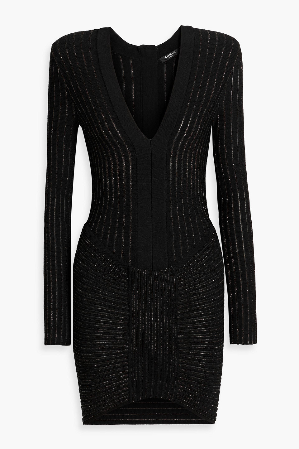 balmain - metallic ribbed-knit mini dress - black - fr 36