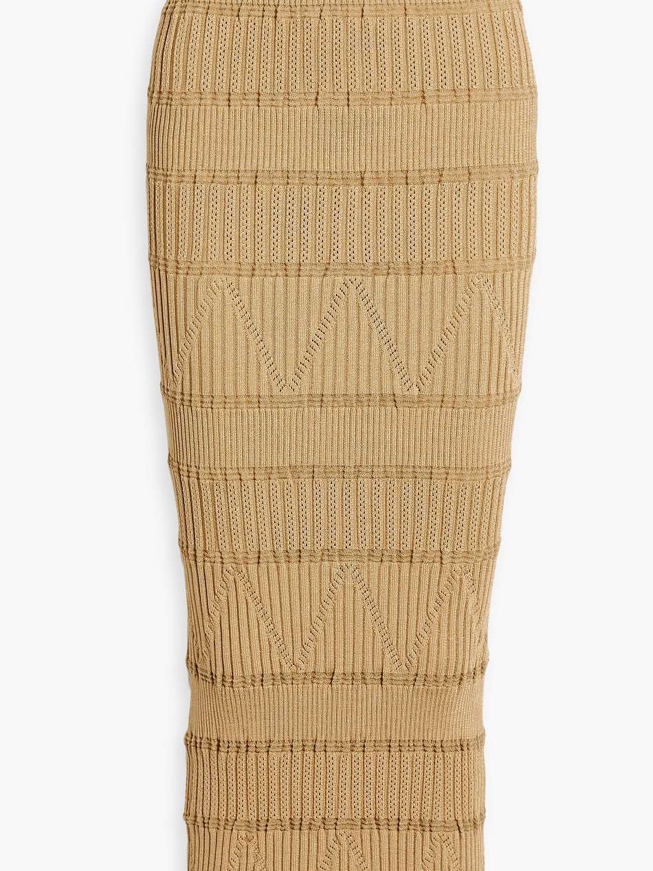 ribbed and pointelle-knit maxi pencil skirt