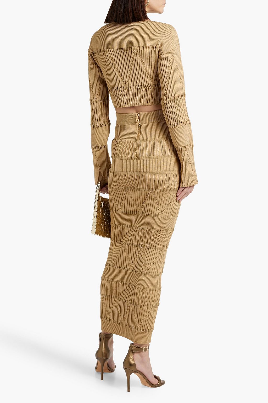 BALMAIN Cropped ribbed and pointelle-knit sweater
