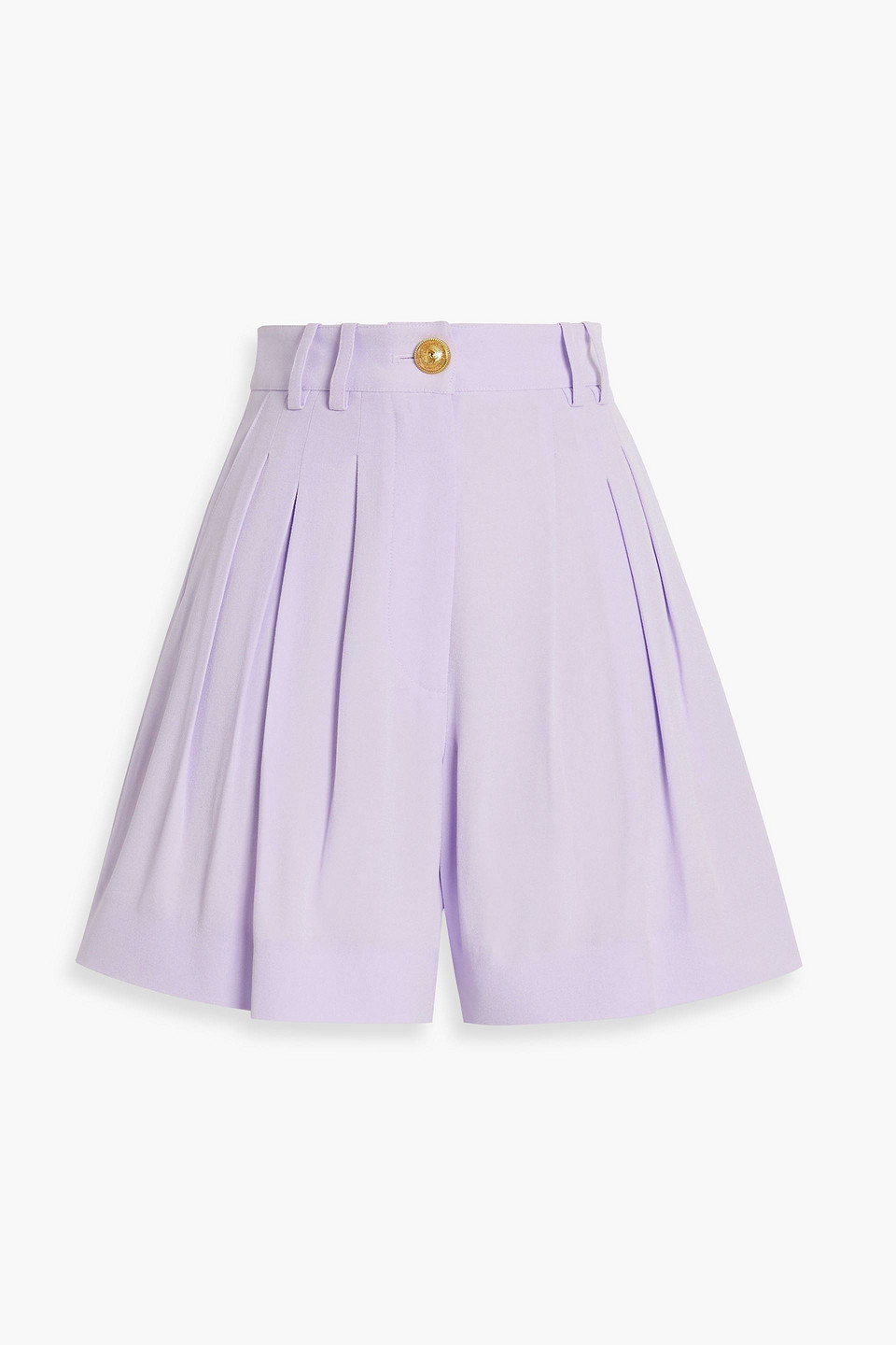 Balmain Pleated Crepe Shorts In Purple