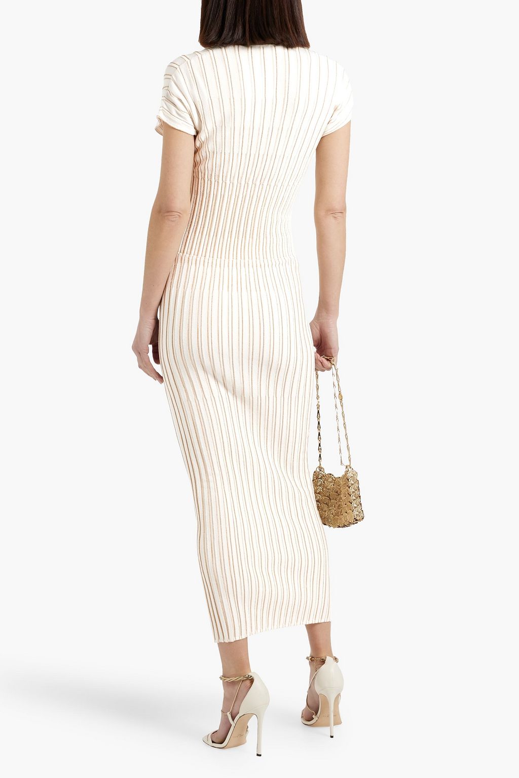 BALMAIN Metallic ribbed-knit maxi dress