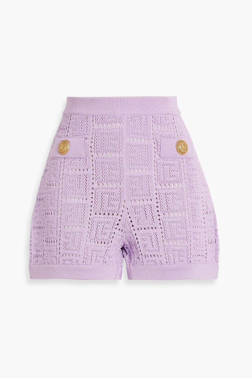 Balmain Pointelle-knit Shorts In Purple