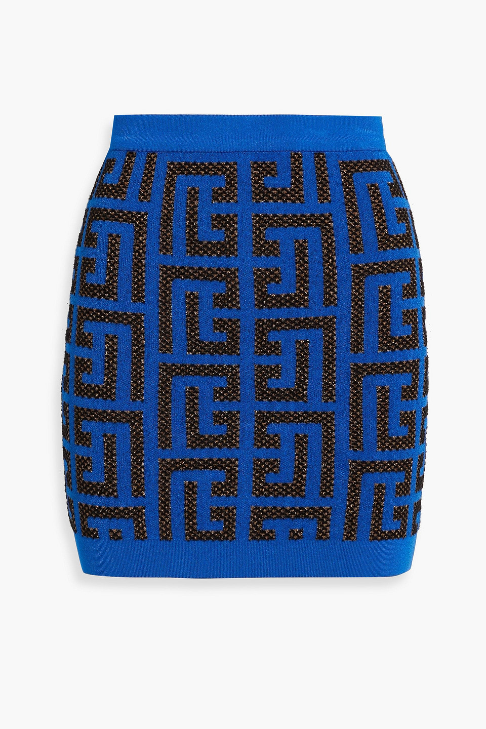 Balmain Metallic Jacquard-knit Mini Skirt In Blue
