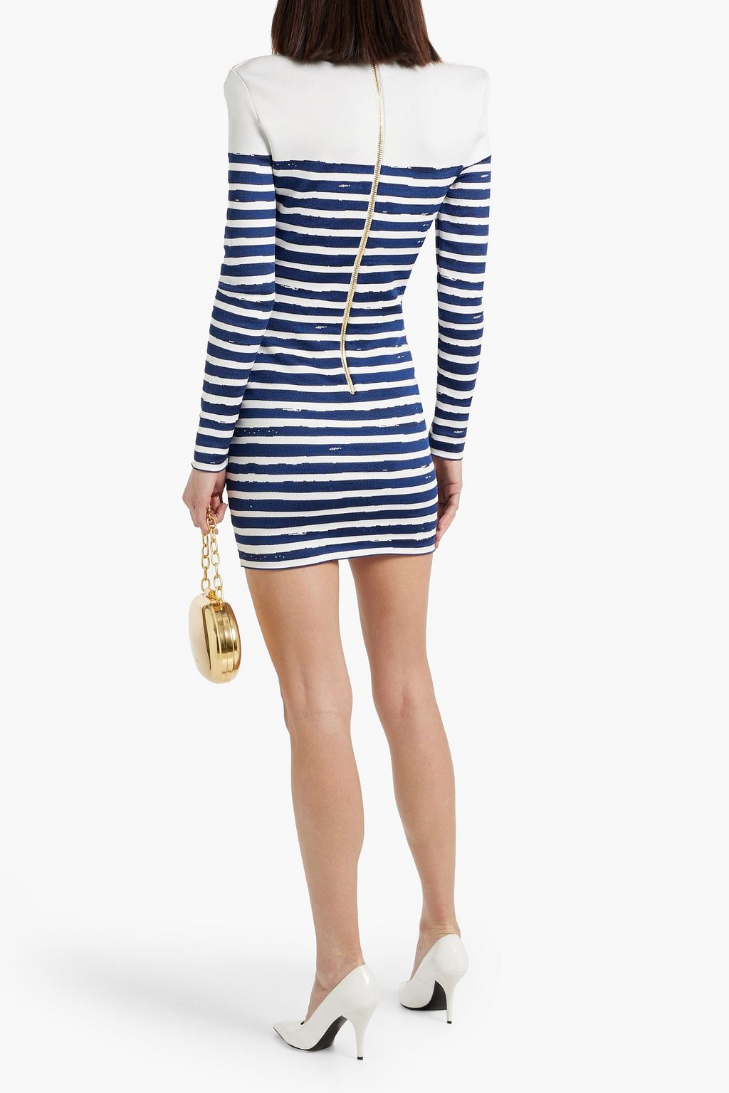 BALMAIN Striped jacquard-knit mini dress