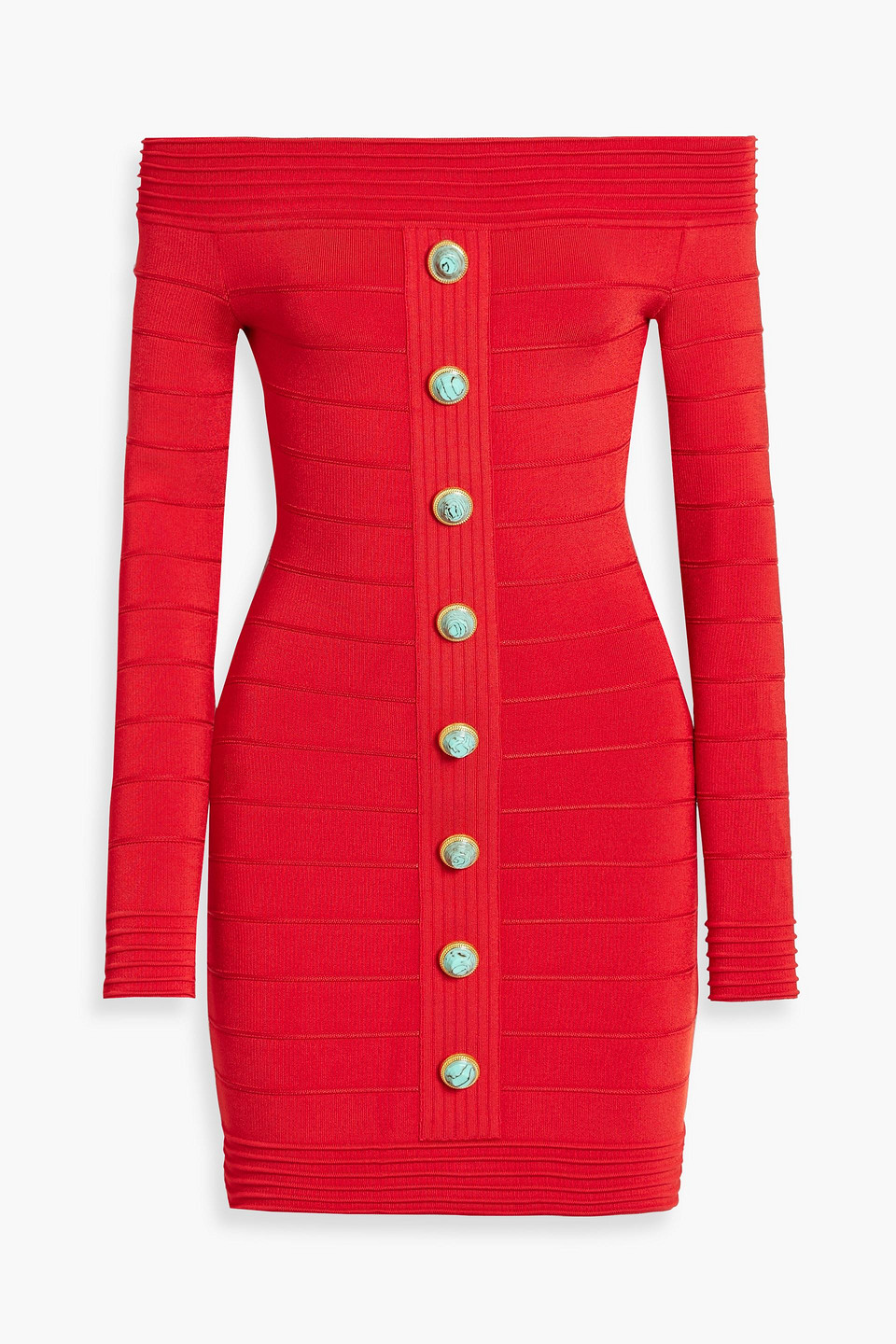 Balmain Off-the-shoulder Stretch-knit Mini Dress In Red