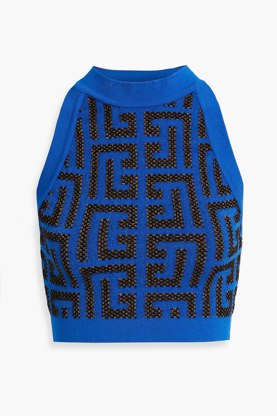 balmain - cropped metallic jacquard-knit top - blue - fr 42