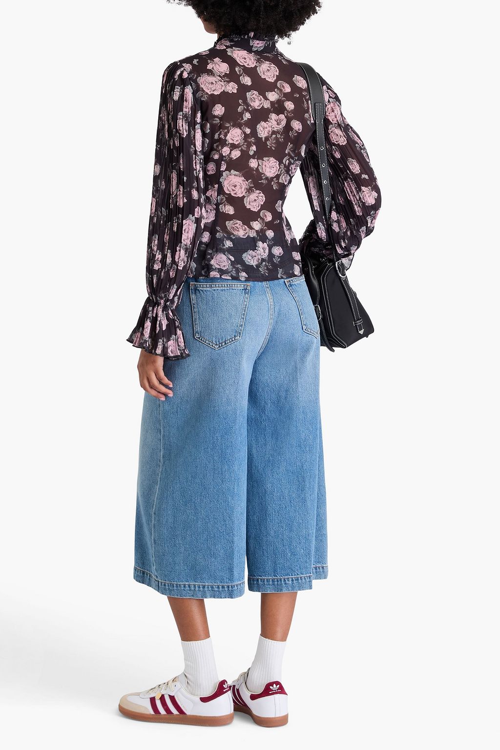 GANNI Ruffled floral-print georgette blouse