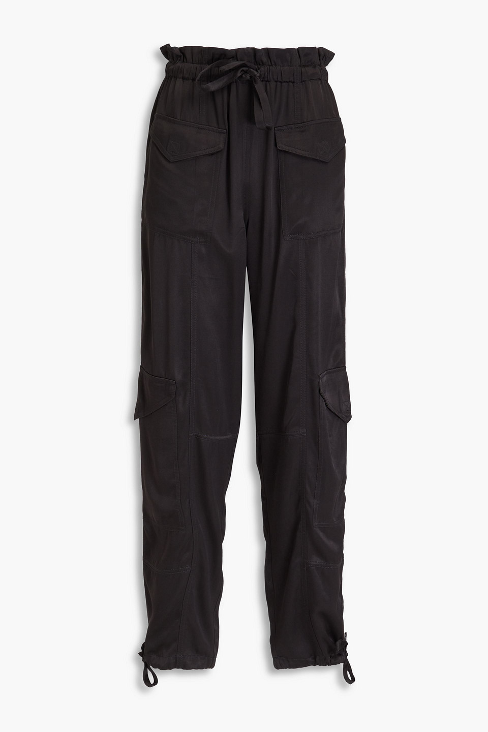 ganni - cupro and ecovero™-blend satin cargo pants - black - eu 36