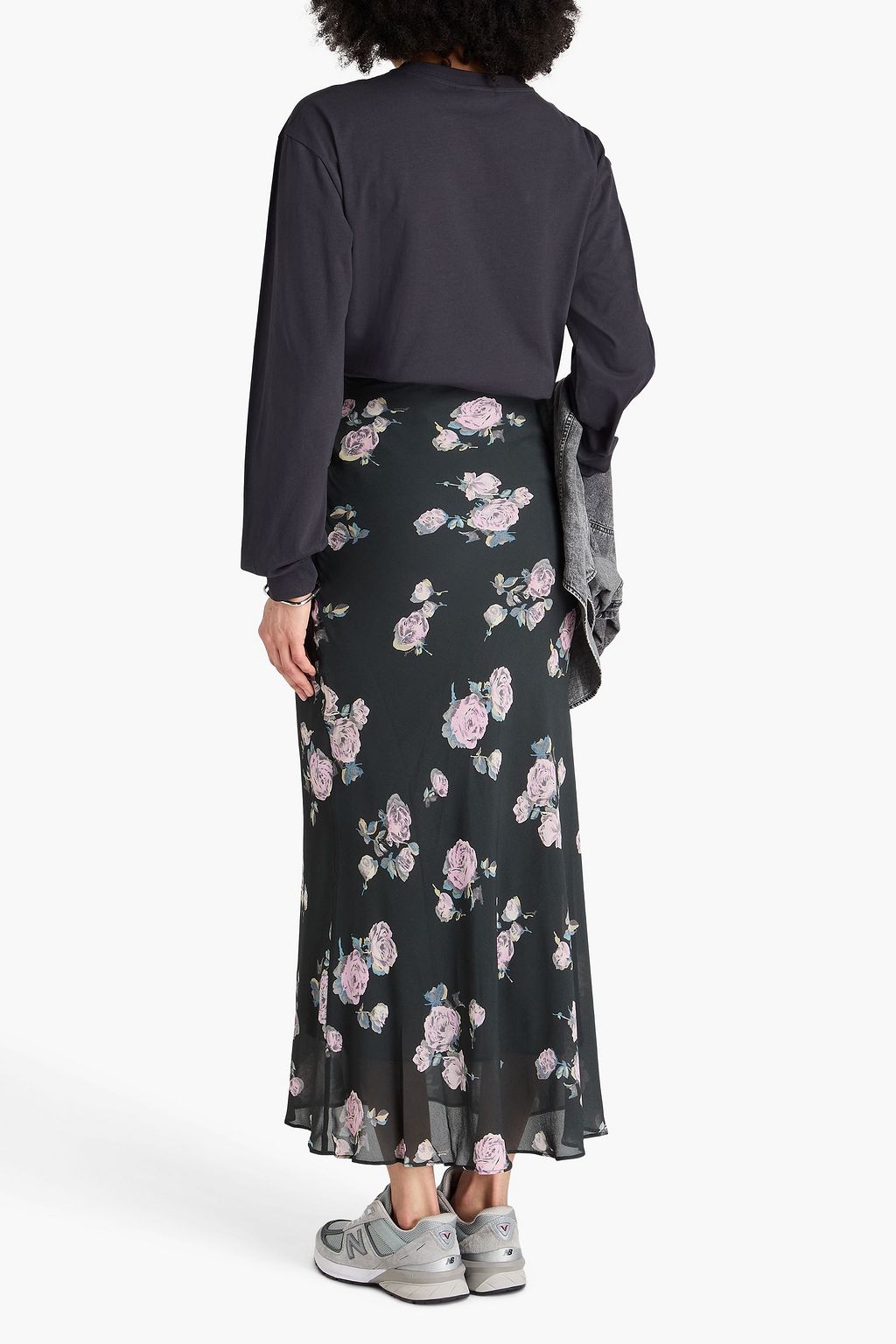 GANNI Floral-print crepe midi skirt