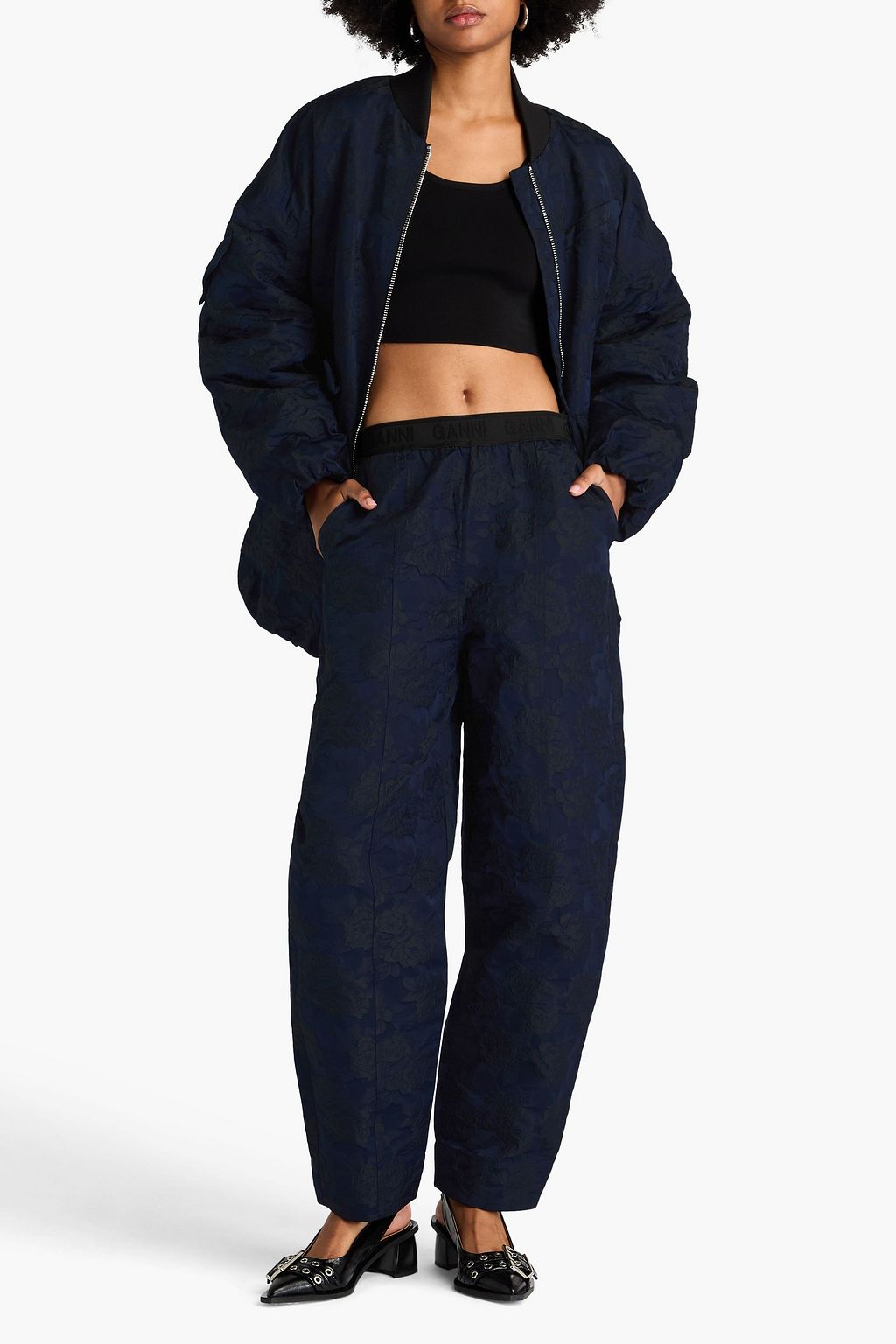 GANNI Karottenhose aus floralem Jacquard