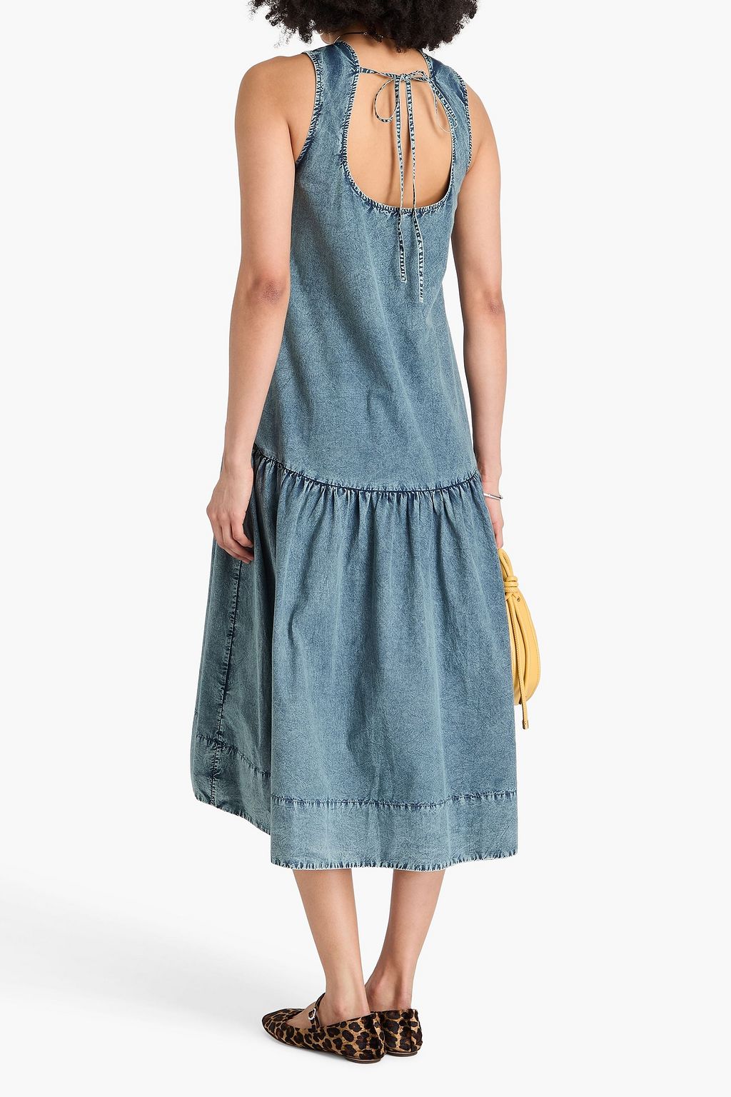 GANNI Gathered cotton-poplin midi dress