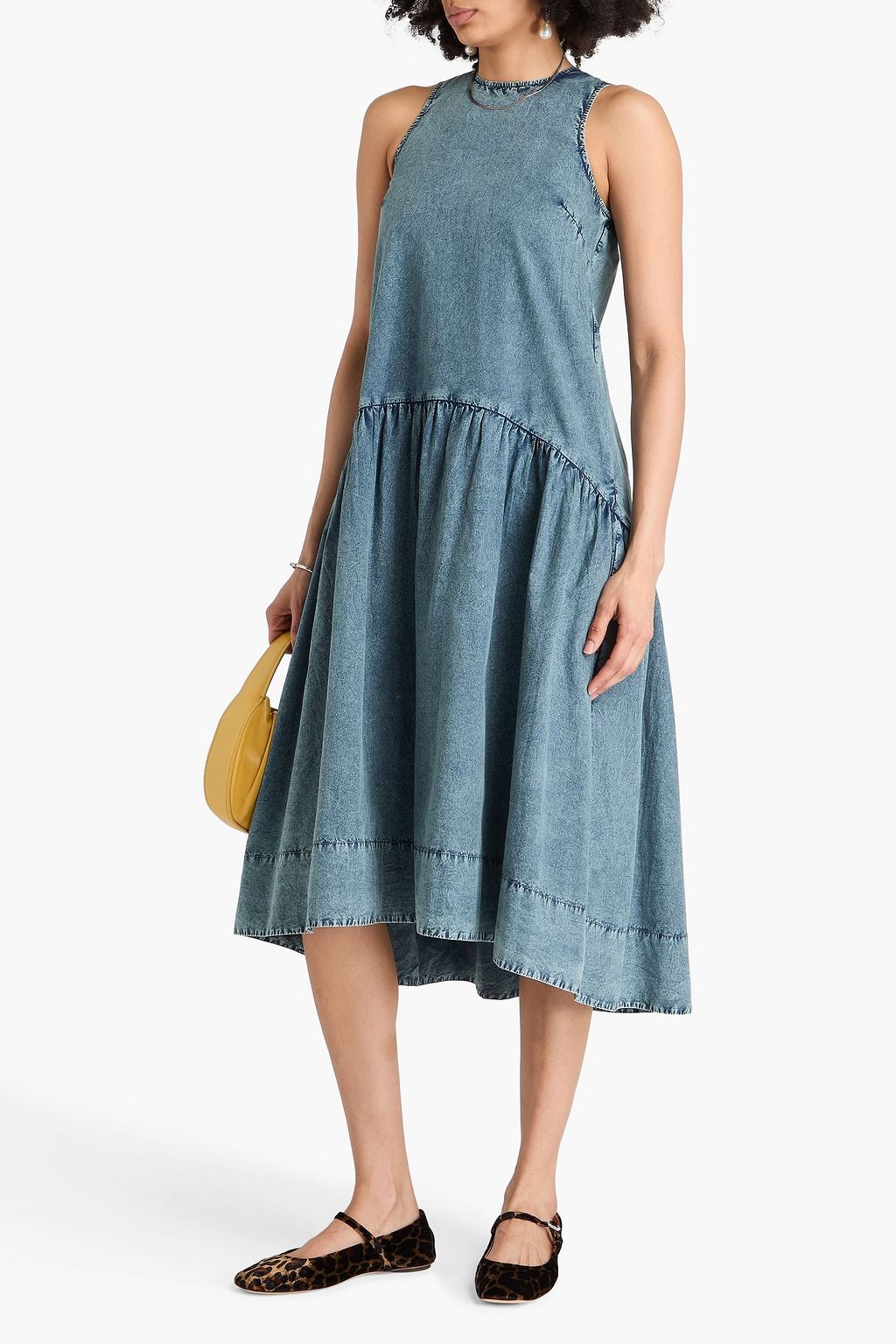 GANNI Gathered cotton-poplin midi dress