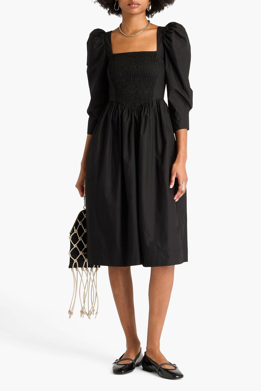 GANNI Cutout cotton-poplin dress