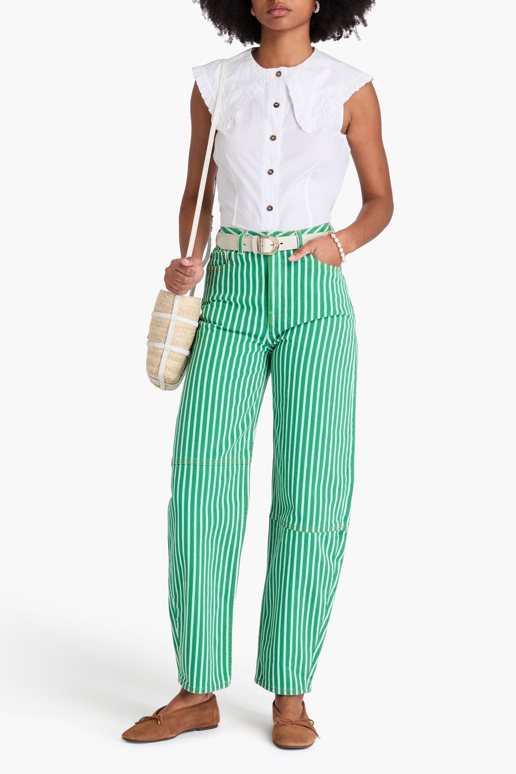 GANNI Hoch sitzende Barrel-Jeans mit Streifen