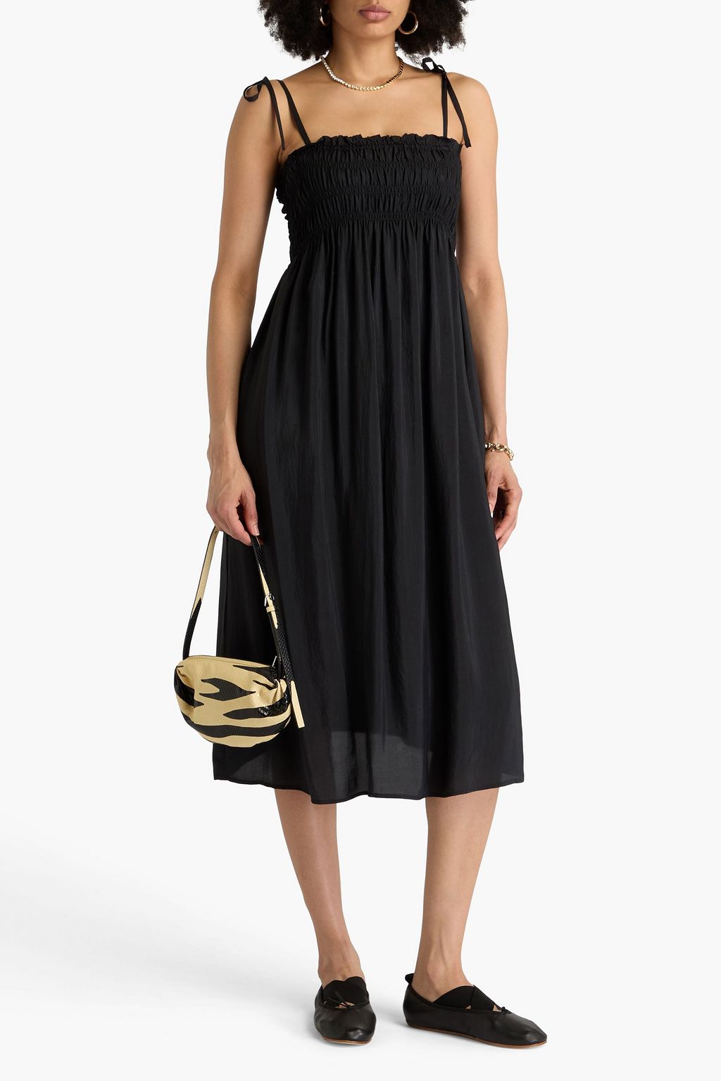 GANNI Shirred satin midi dress