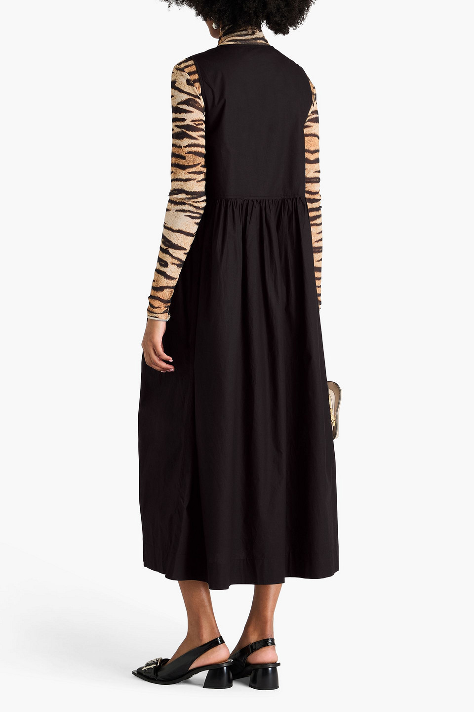 Ganni Gathered Cotton Midi Dress
