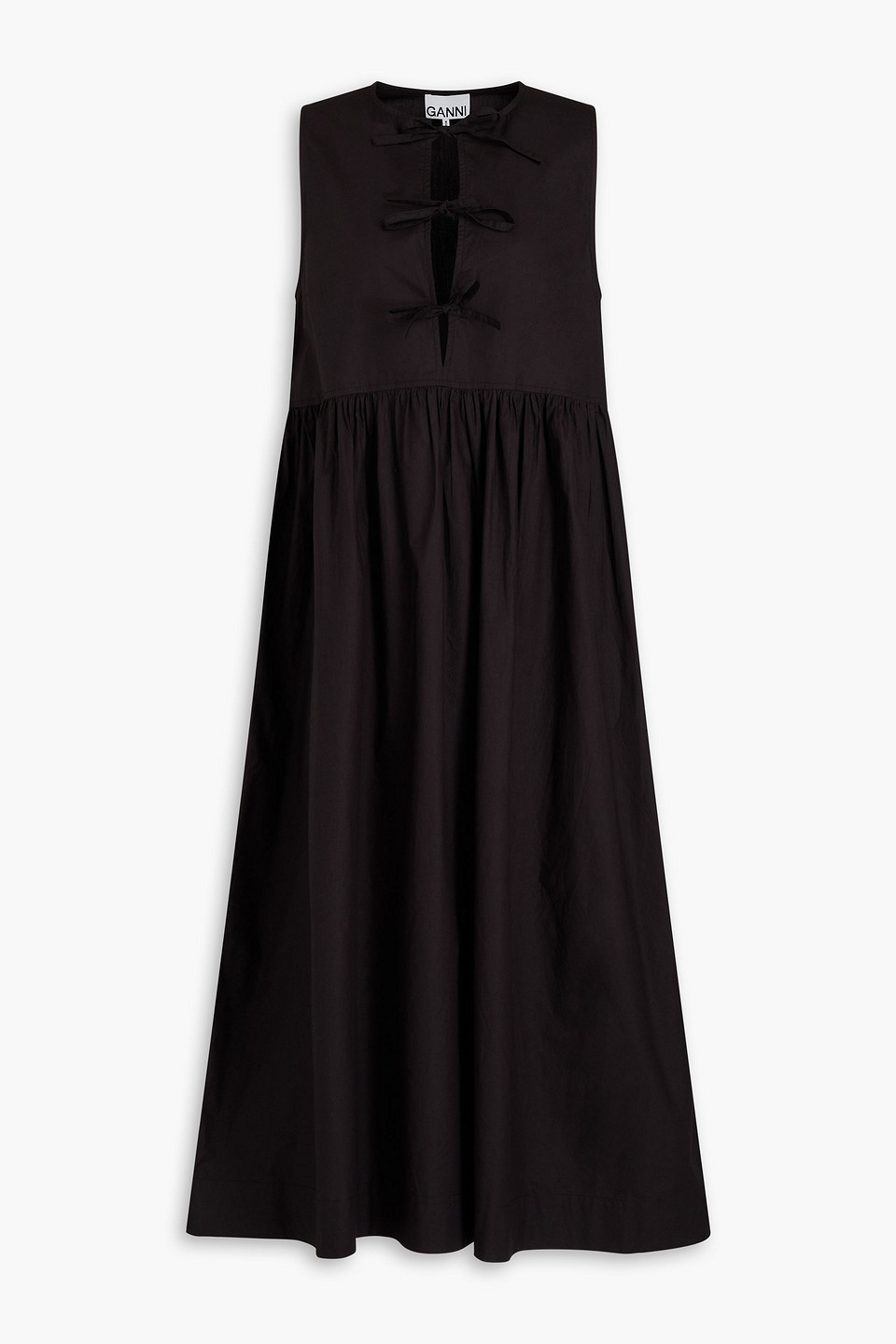 Ganni Gathered Cotton Midi Dress