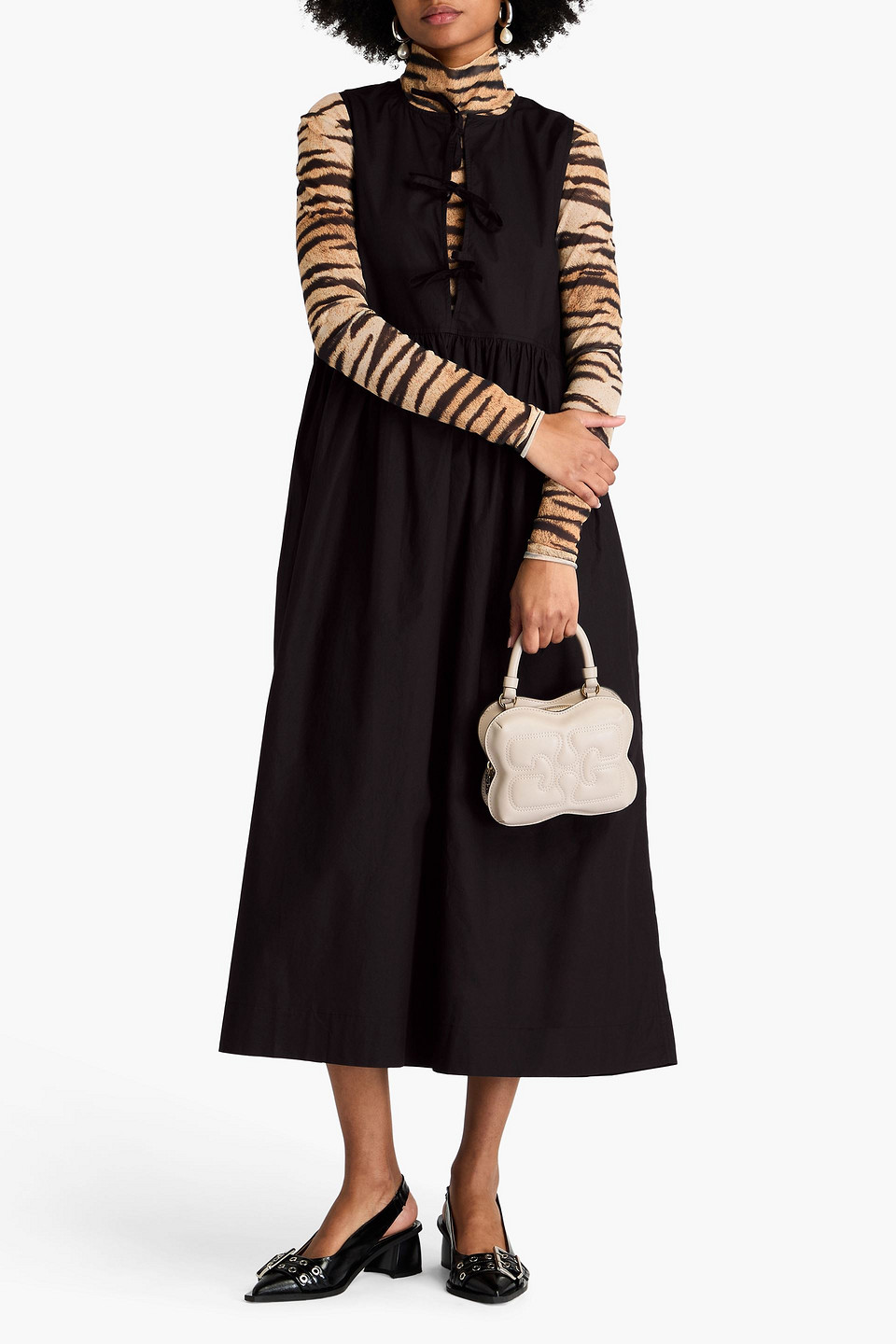 Ganni Gathered Cotton Midi Dress