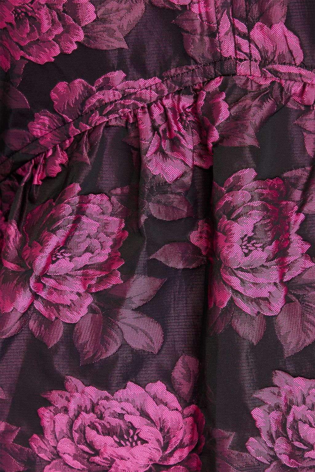 GANNI Gathered floral-jacquard midi dress