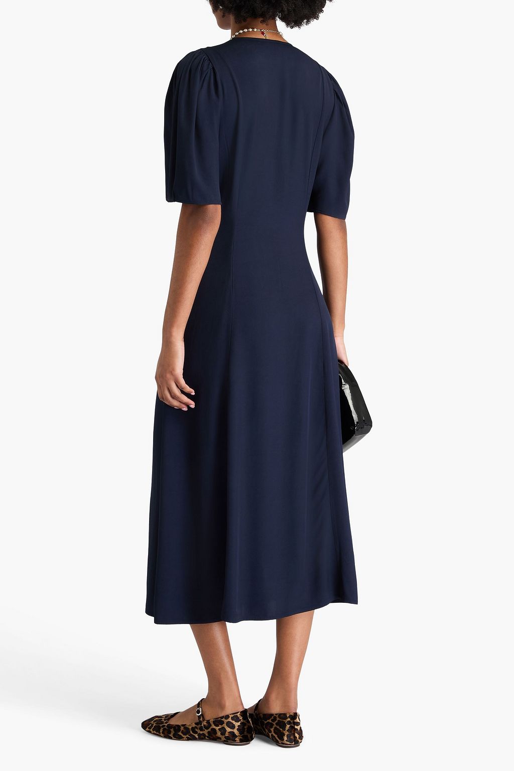 GANNI Satin-twill midi wrap dress