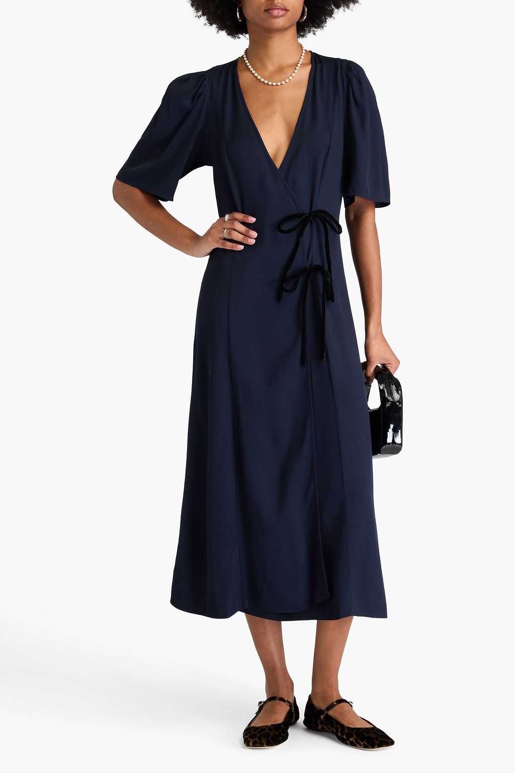 GANNI Satin-twill midi wrap dress