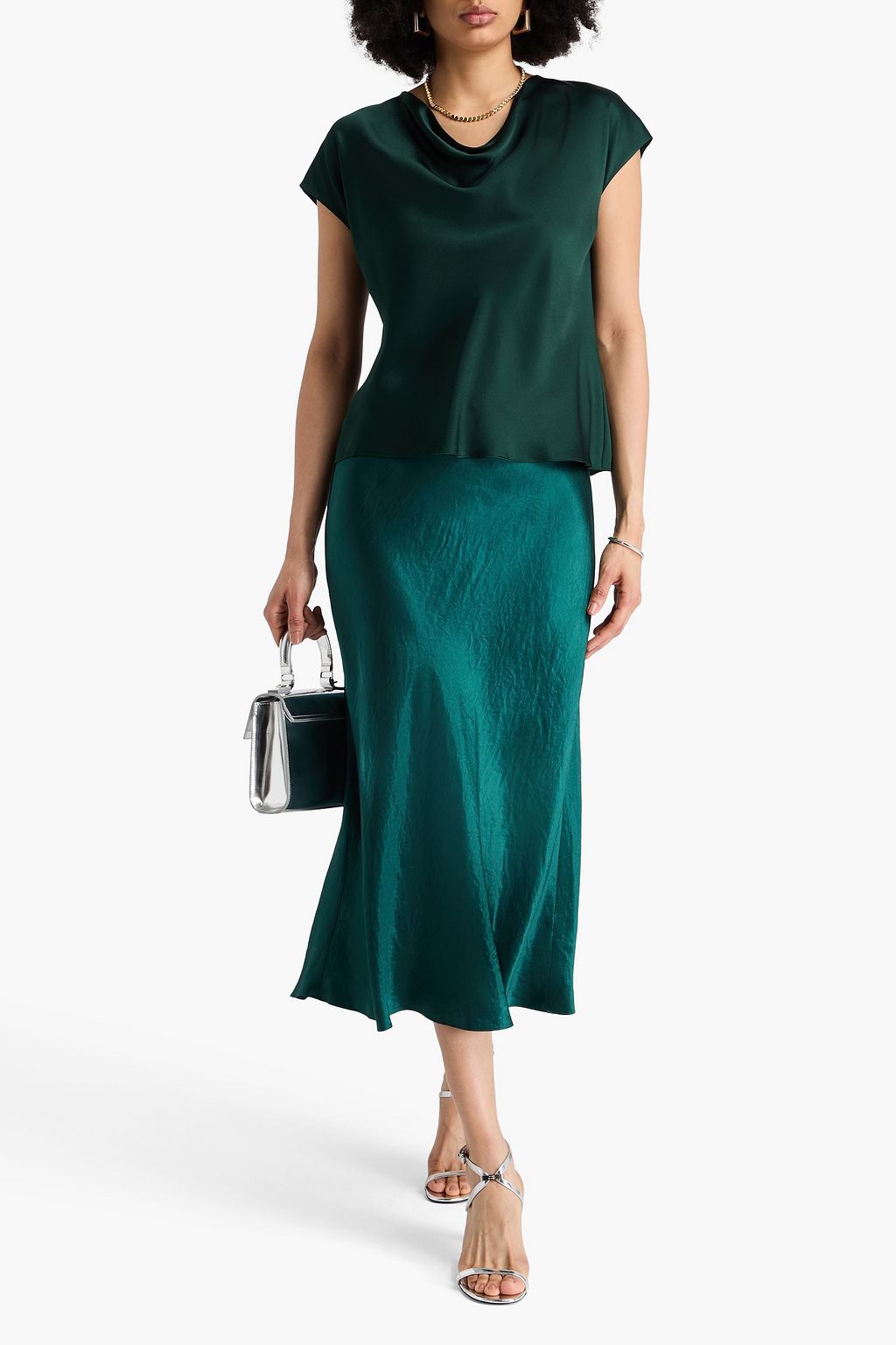 VINCE. Draped silk-satin crepe top