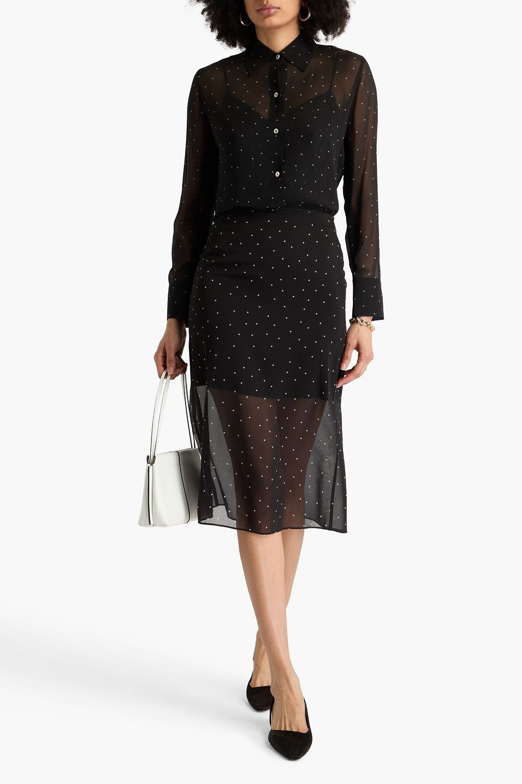 VINCE. Hemd aus Seiden-Georgette mit Polka-Dots