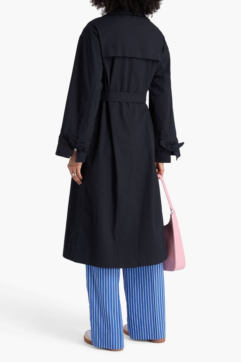 GANNI Striped cotton-blend seersucker coat