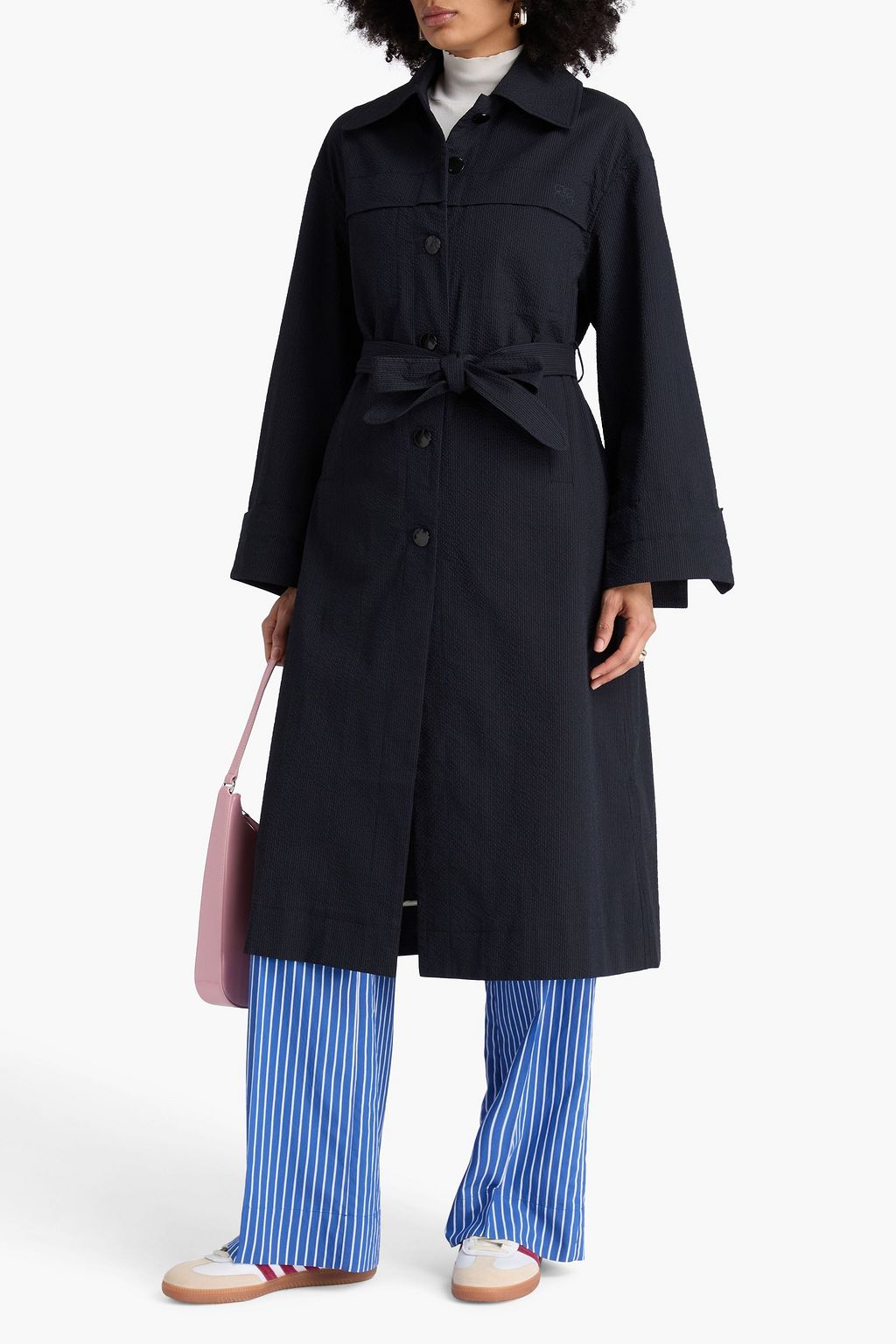 GANNI Striped cotton-blend seersucker coat