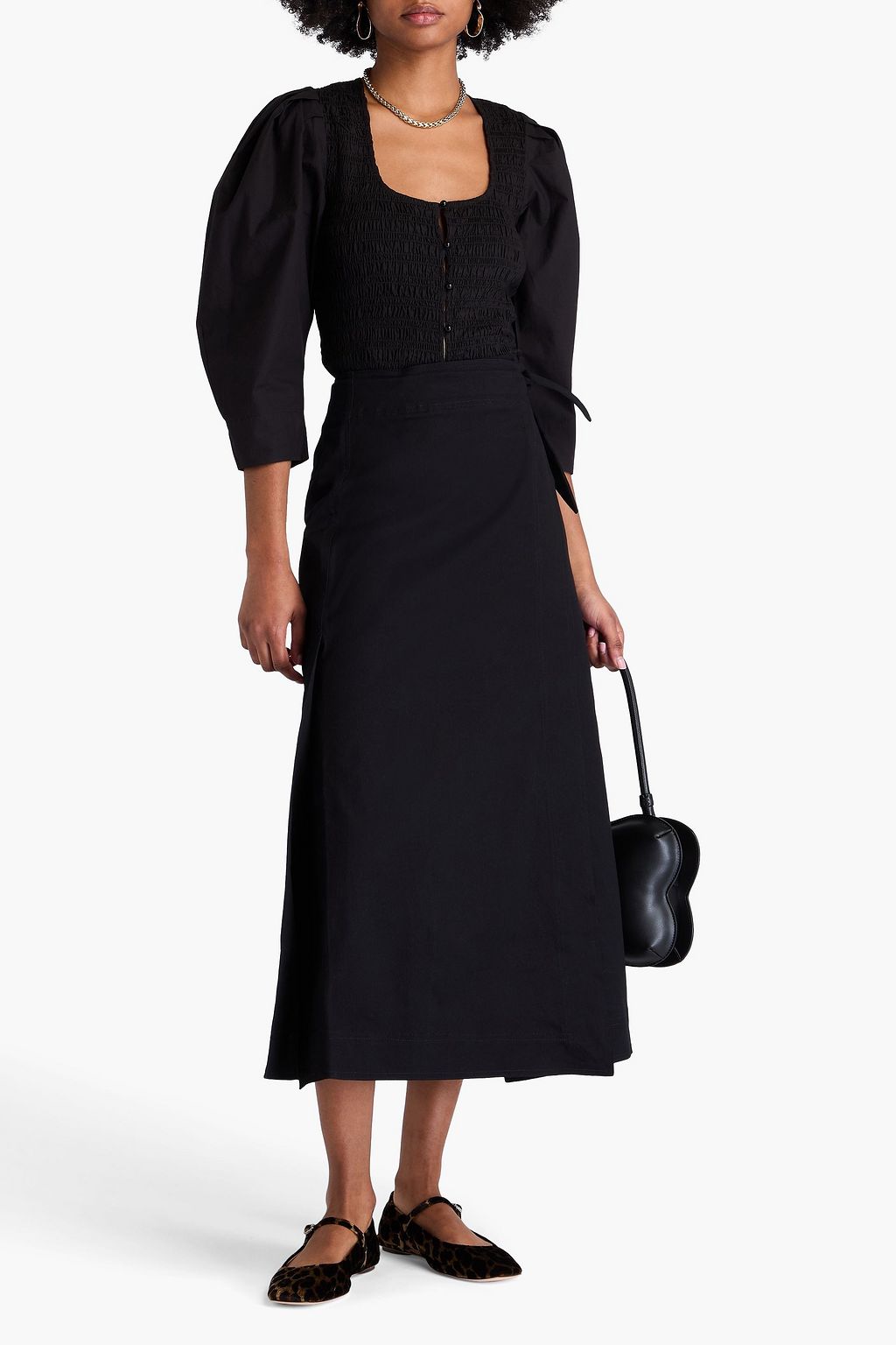 GANNI Stretch-cotton midi wrap skirt